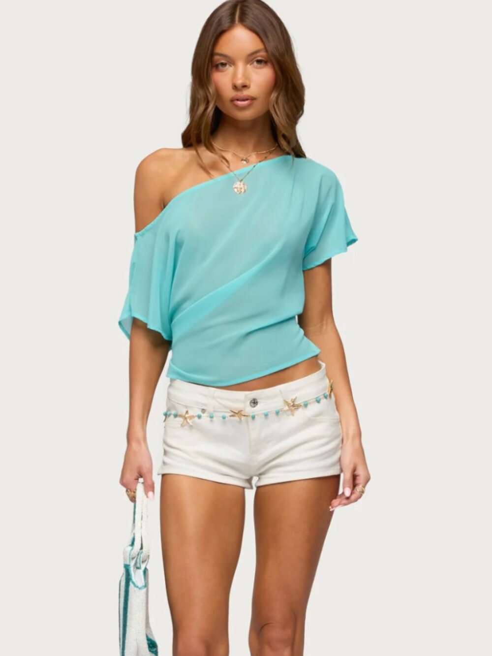 Edikted Teal Sheer Off Shoulder Top NWT - Small